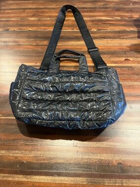 Celine Dion Black Quilted Nylon Duffel with Branded Strap